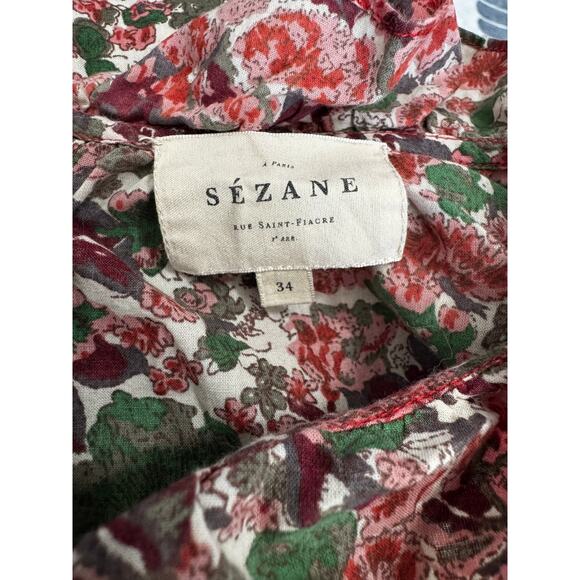 Sézane Clothilde Jaipur Floral Mock Neck Cotton Blouse Size 34 (US 2) - Picture 4 of 6